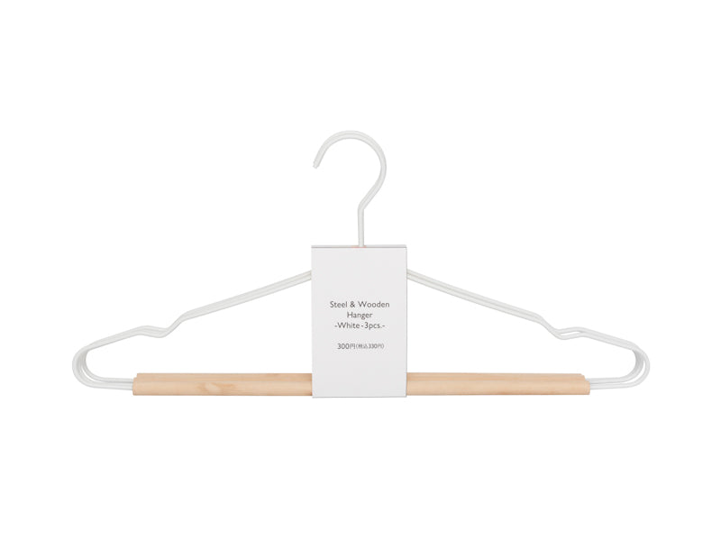 Steel & Wooden Hanger White 3pcs