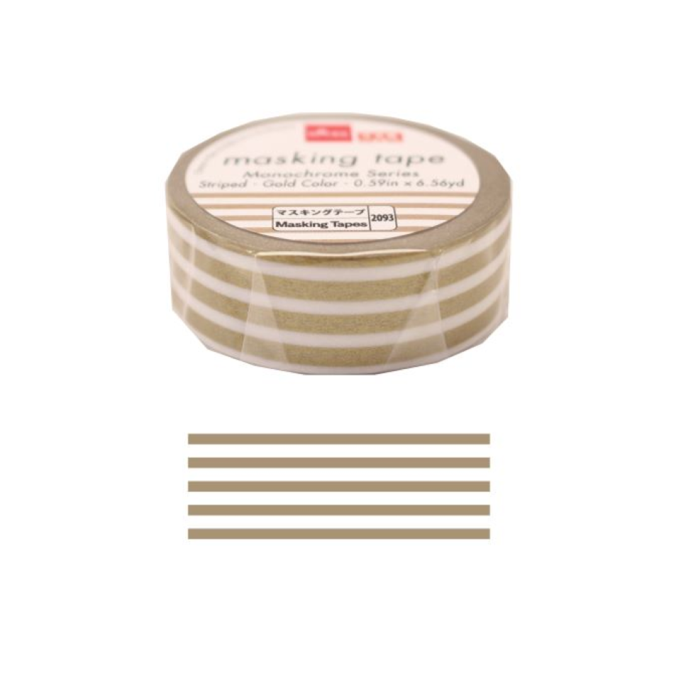 Masking Tape Monochrome Series Striped Gold Color 1.5cm x 6m