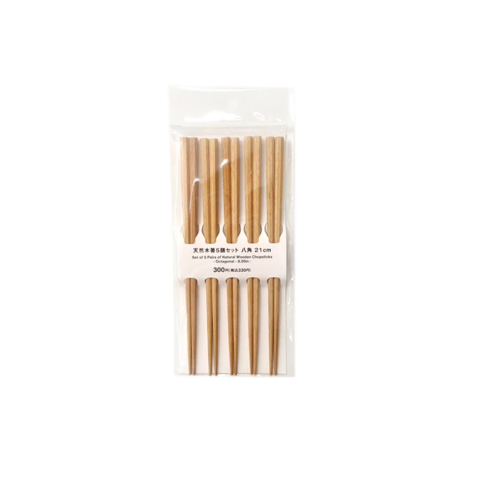 Set of 5 Natural Wooden Chopsticks Octagonal