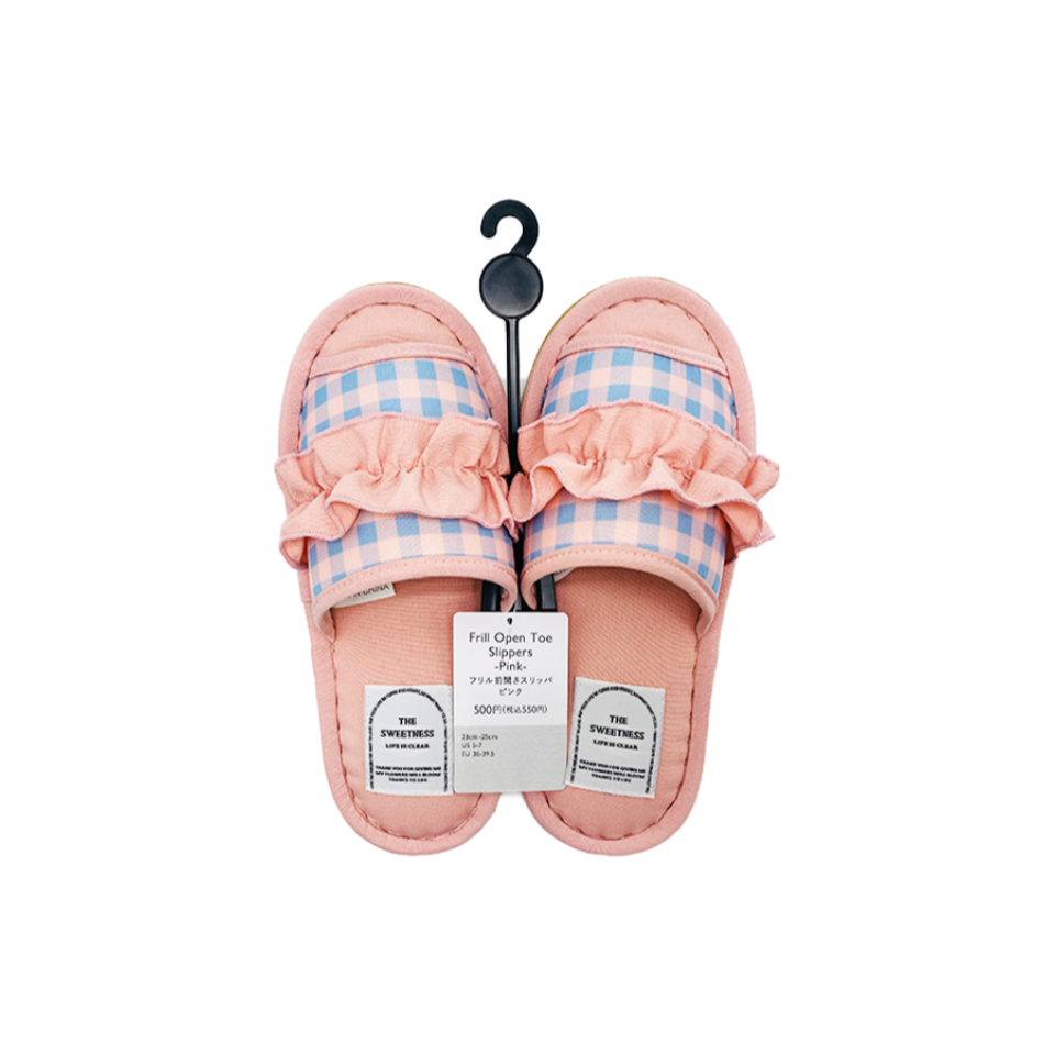 Frill Open Toe Slippers Pink UK 36-39.5