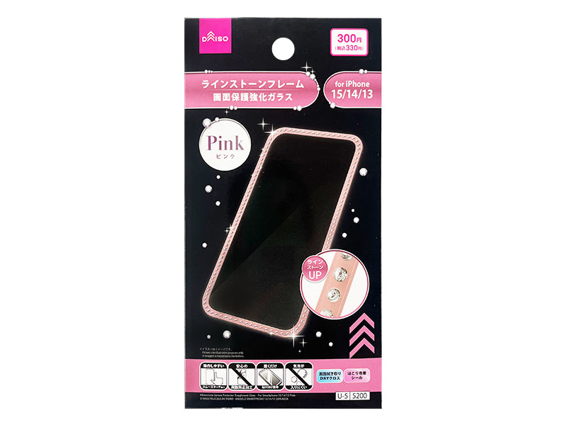 Rhinestone Screen Protector Toughened Glass for Smartphone 13/14/15 Pink