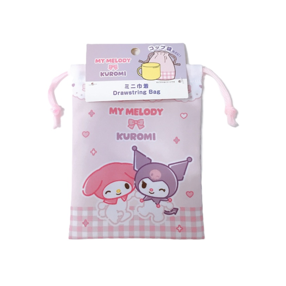 Mini Drawstring Bag My Melody and Kuromi Gingham Check