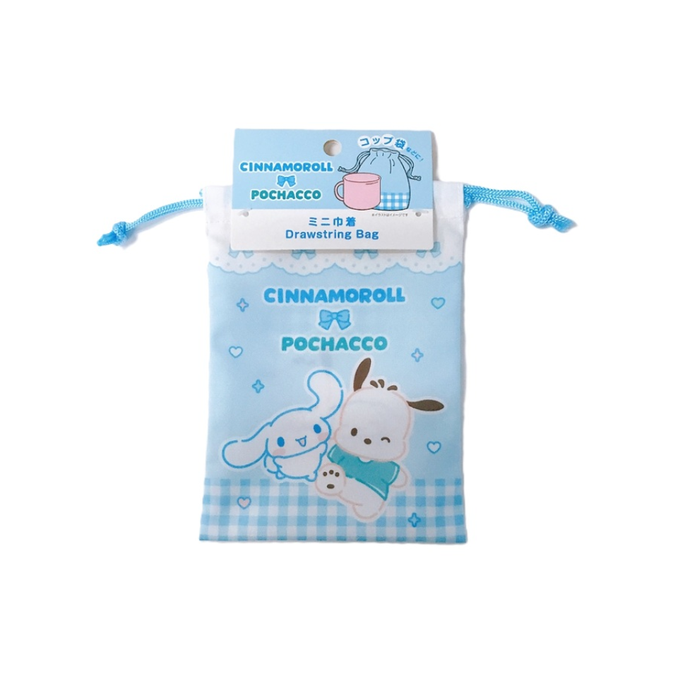 Mini Drawstring Bag Cinnamoroll and Pochacco Gingham Check