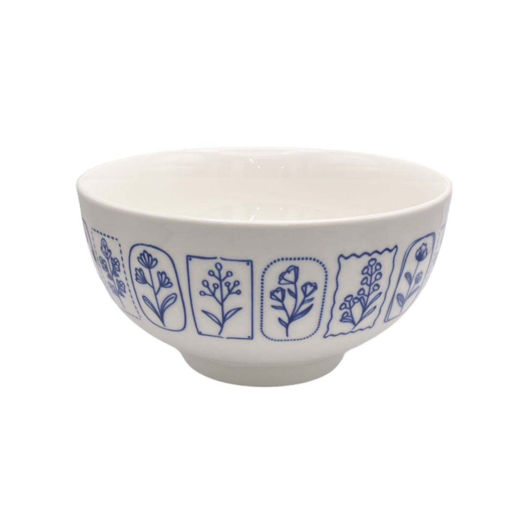 Noodle Bowl Flower Pattern Navy 16cm