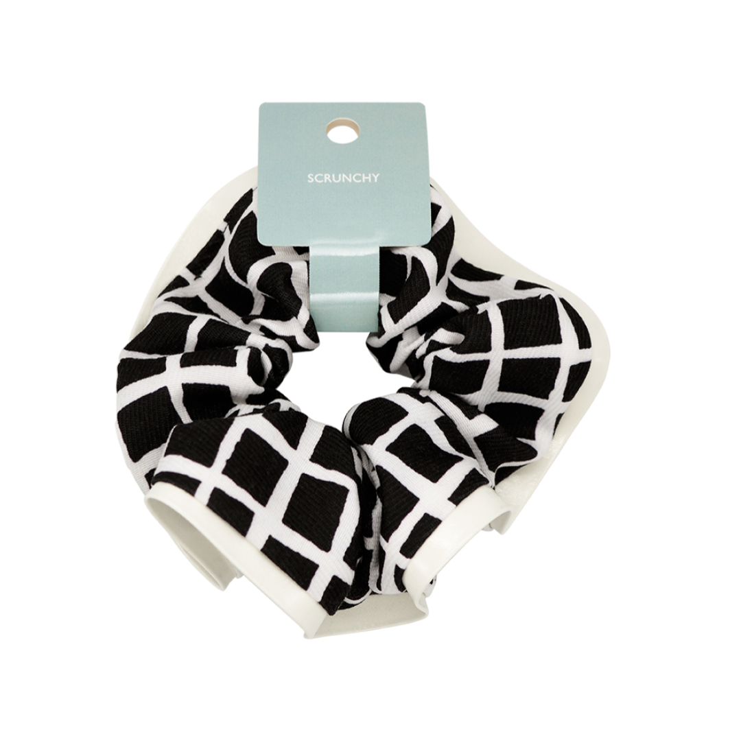Scrunchie Eco Leather Block Check Black