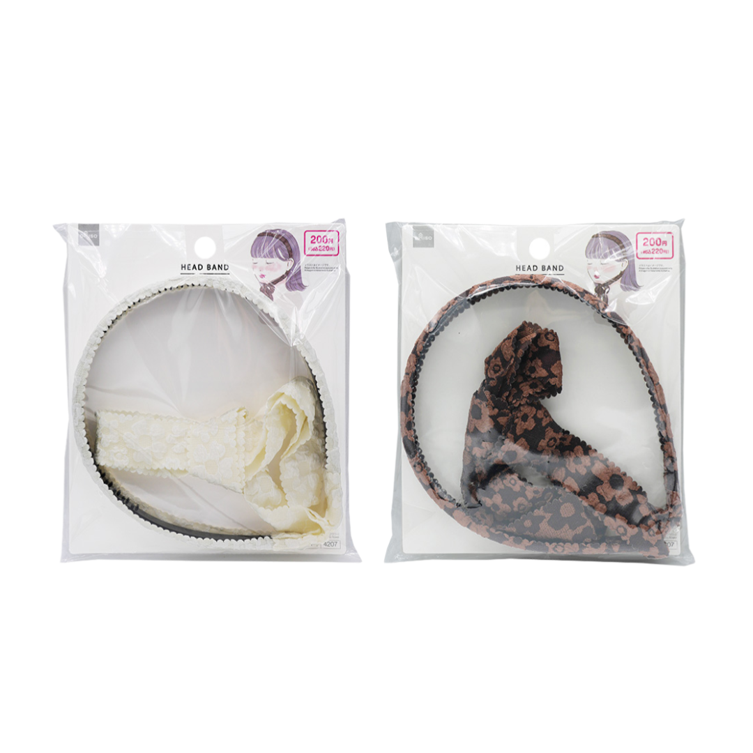 Long Ribbon Headband Emboss Flower