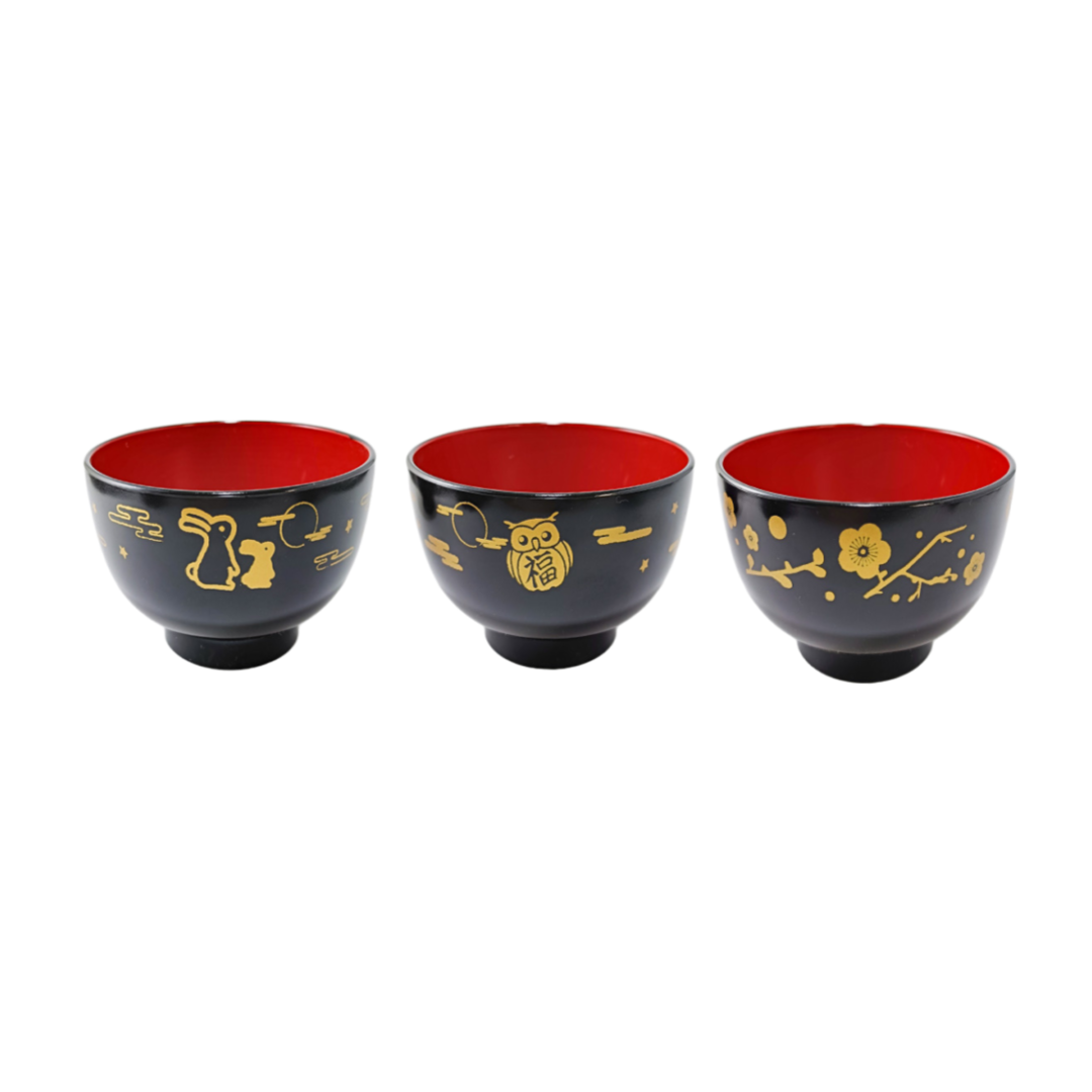 Aizunuri Soup Bowl Japanese Pattern Black Inside Red Dishwasher Safe