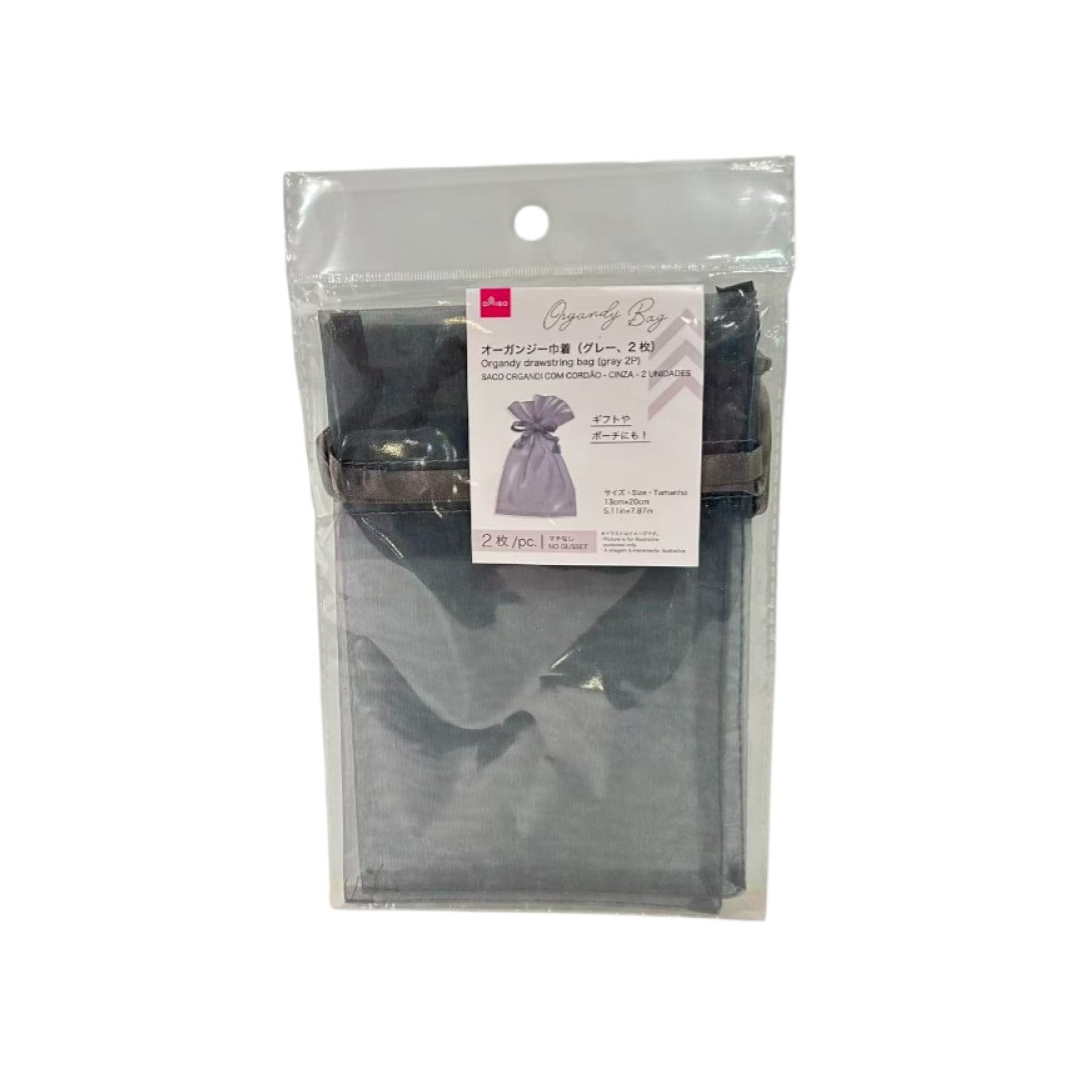Organdy Drawstring Bag Gray 13cm x 20cm