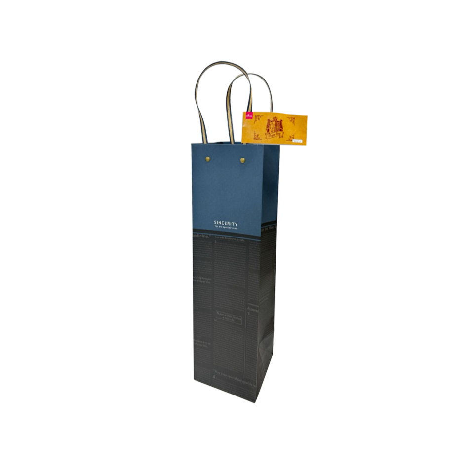 Paper Bag for Wine Bottles Blue Alphabet 11cm x 36cm x 10cm