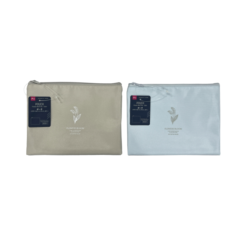 Flower Motif Flat Pouch Beige/Blue