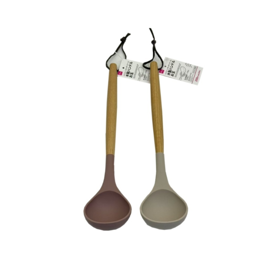 Silicone Kitchen Tool with Wooden Handle Ladle