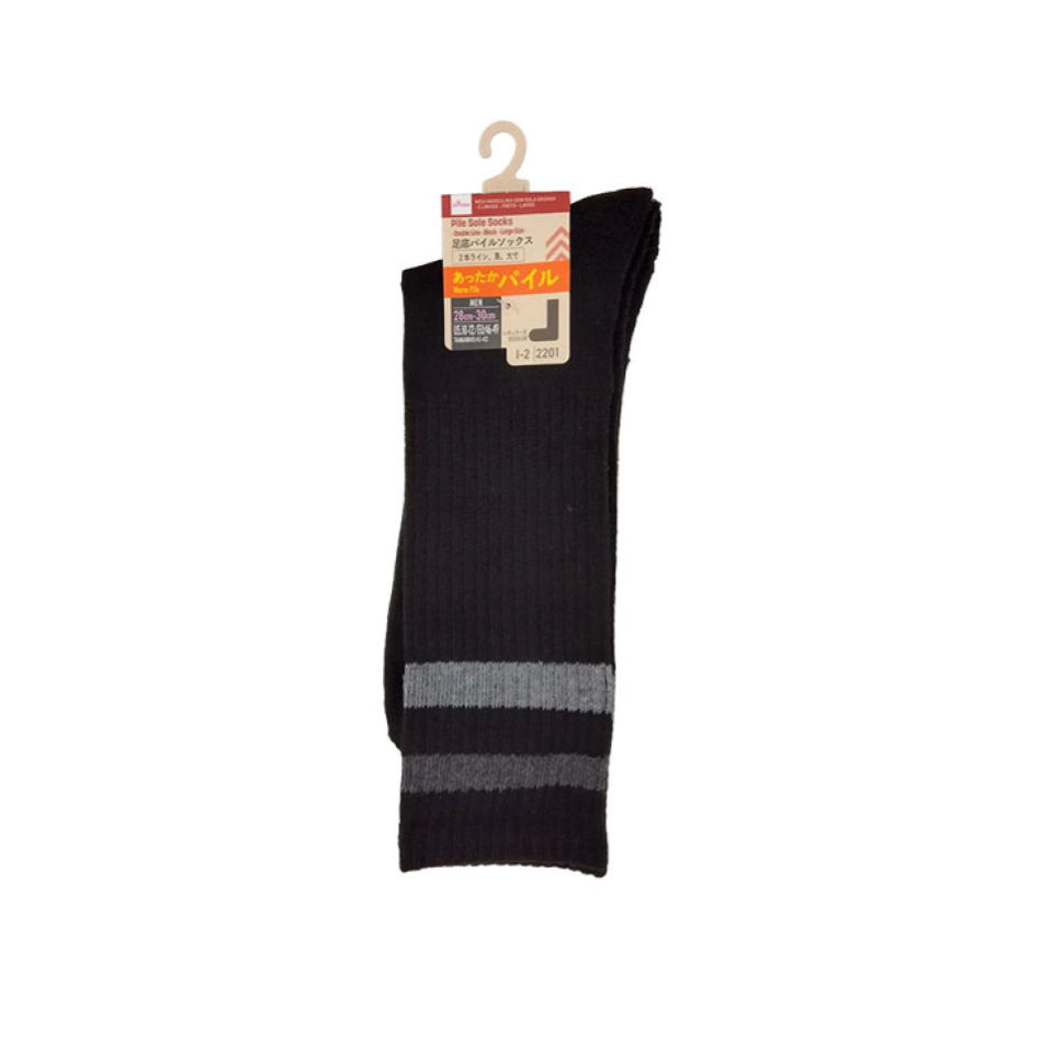Pile Sole Socks Mens Double Line Black Large