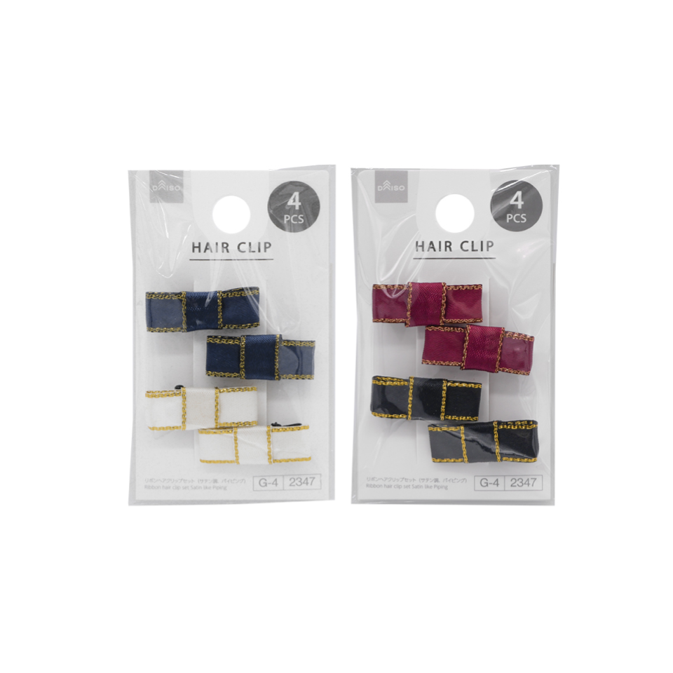 Ribbon Hair Clip Set Satin Like Piping