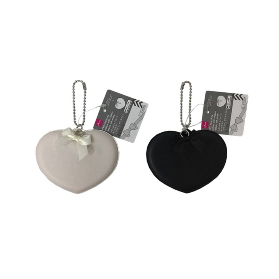 PVC Heart Key Holder with Ribbon Black/Off White