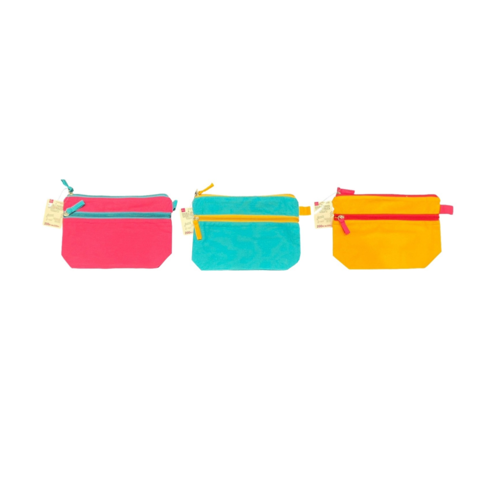 Recycled Cotton Gusset Pouch Pink/Green/Yellow