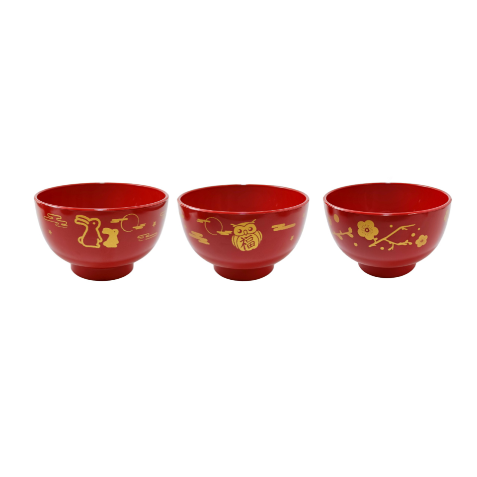 Aizunuri Soup Bowl Japanese Pattern Vermilion