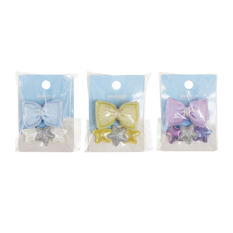 Hair Clip Set Shiny Ribbon and Star