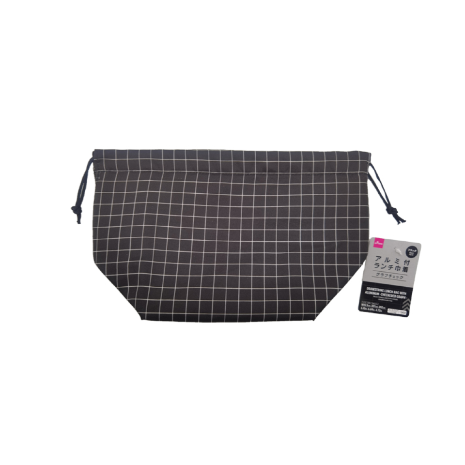 Drawstring Lunch Bag with Aluminum Checkered Graph Black