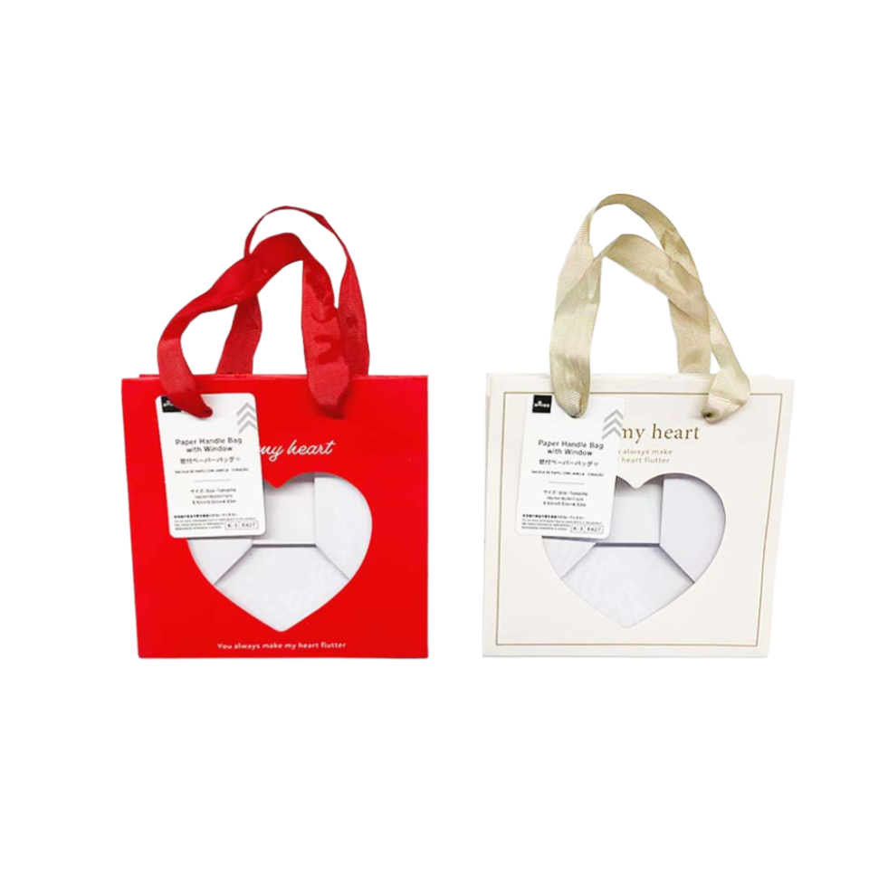 Paper Handle Bag with Window Heart 14cm x 14cm x 11cm