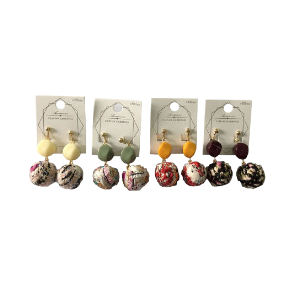 Clip On Earrings Acrylic Stone and Cloth Ball