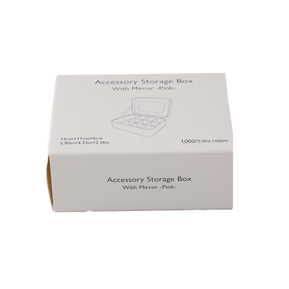 Accessory Storage Box with Mirror Pink 15cm x 11cm x 6cm