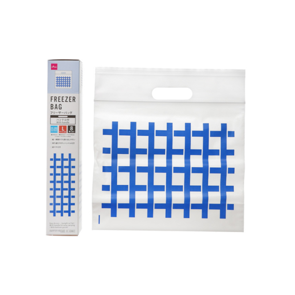 Gusseted Single Zip Freezer Bag Handle Checked Pattern 28cm x 26cmm