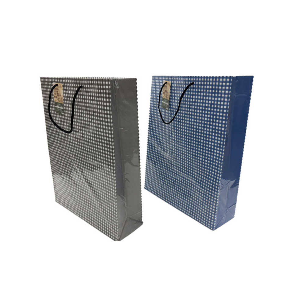 Paper Bag with Cover Checkered Blue/Gray 38cm x 47.5cm x 12cm