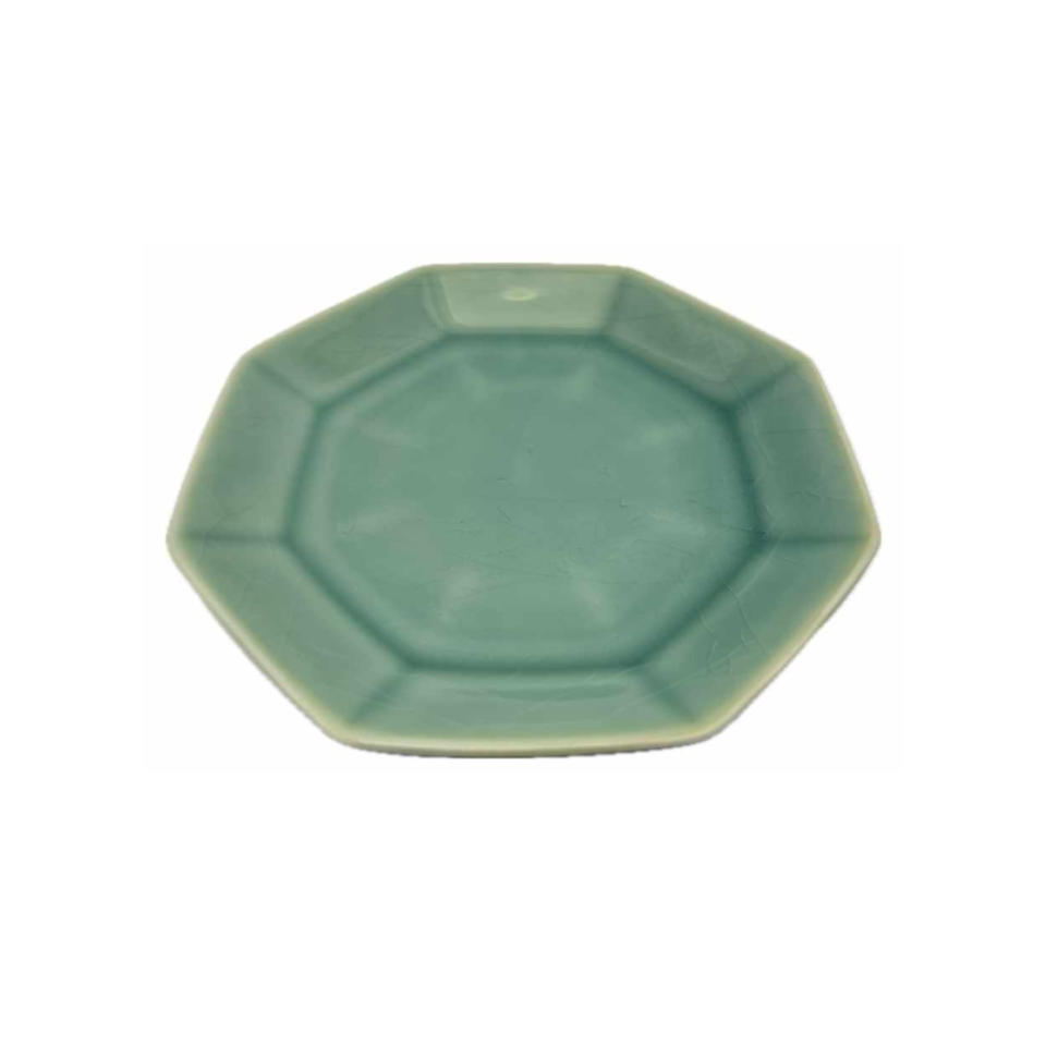 Octagonal Plate Crackle Glaze Green 21cm