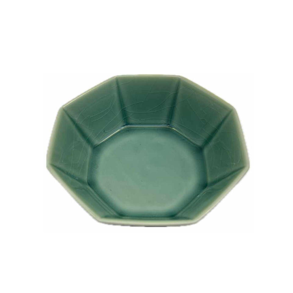 Octagonal Bowl Crackle Glaze Green 15cm