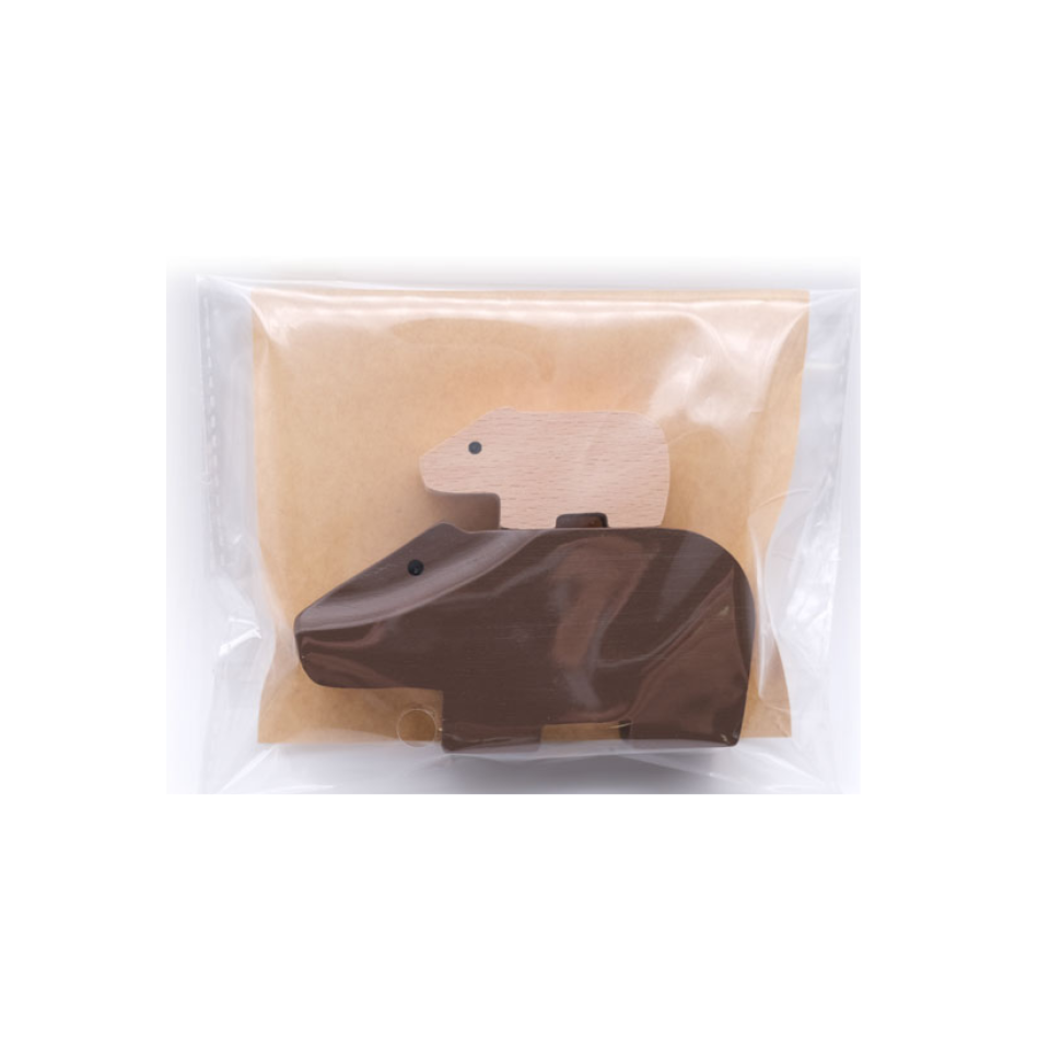 Wooden Animal Parent and Child Hippopotamus