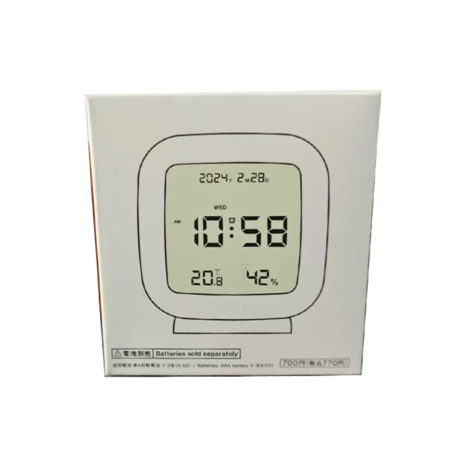 Digital Clock with Thermometer and Hygrometer White Square