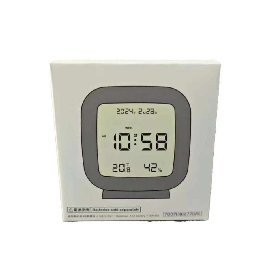 Digital Clock with Thermometer and Hygrometer Gray Square