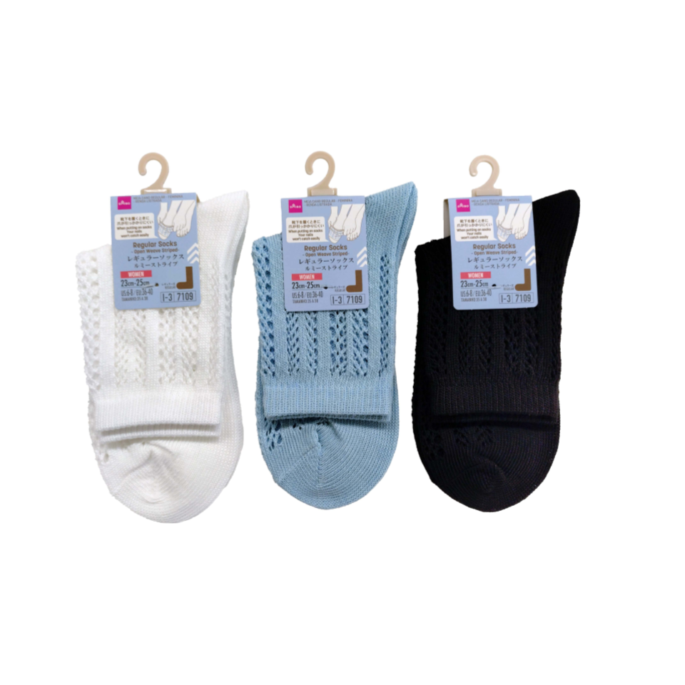 Regular Socks Ladies Open Weave Striped