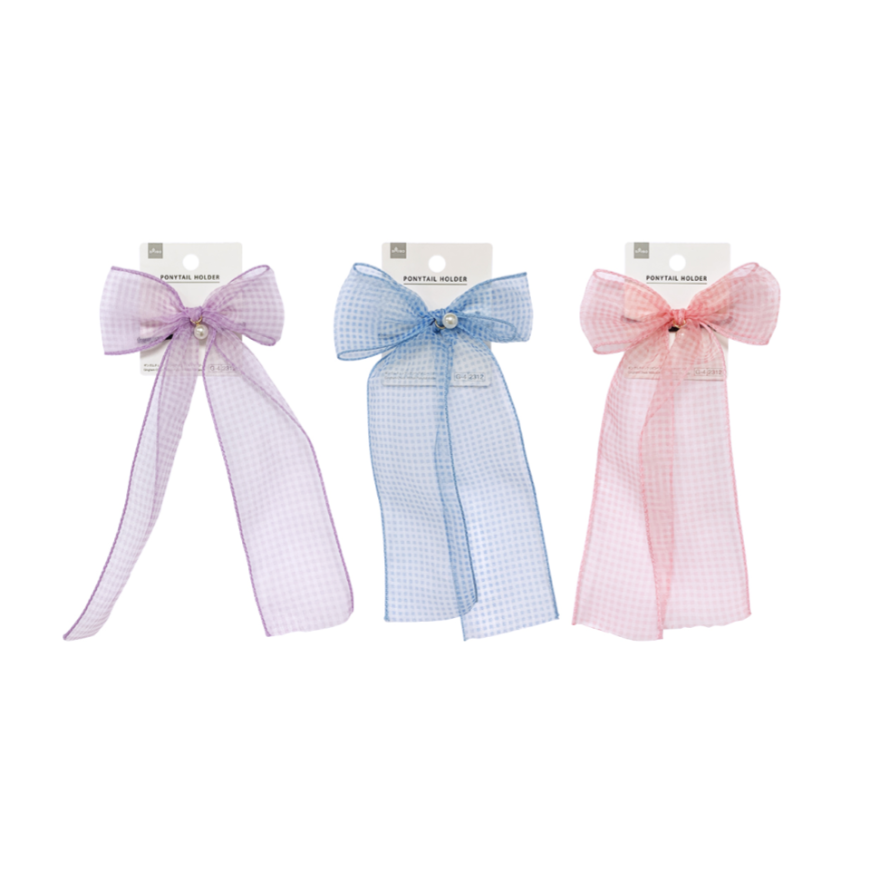 Gingham Check Ribbon Ponytail Holder Organdy