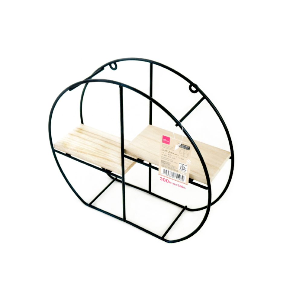 Iron Wall Interior Wood Shelf Round 2 Tiered