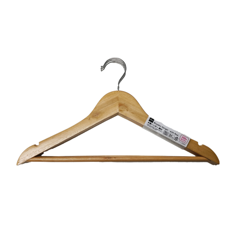 Wooden Hanger Chrome Plated Hook with Rod 3pcs