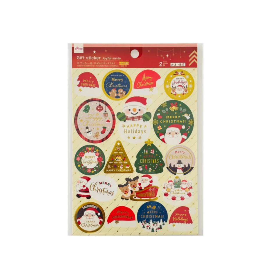 Gift Sticker Joyful Santa Foil Stamped