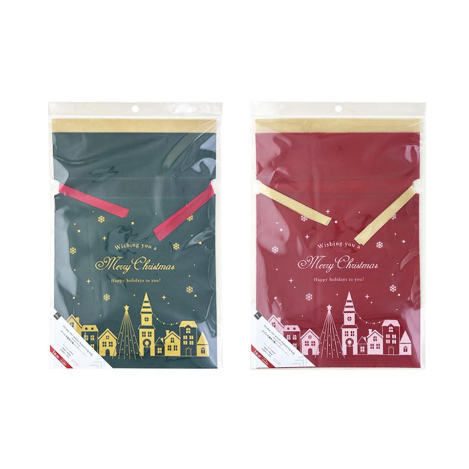 Double Non Woven Drawstring Bag Christmas Silhouette Design 28cm x 42cm