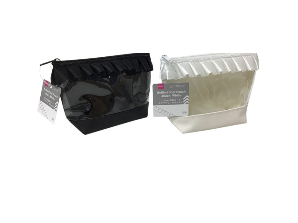 Favorite Pouch Ruffled Boat Pouch Black/White