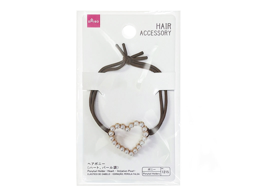 Ponytail Holder -Heart - Imitation Pearl-