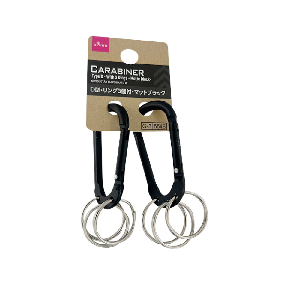 Carabiner Type D With 3 Rings Matte Black 2 Pieces