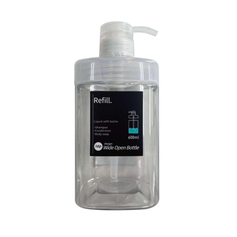 1DP Wide Mouthed Pump Bottle 600ml Square Clear