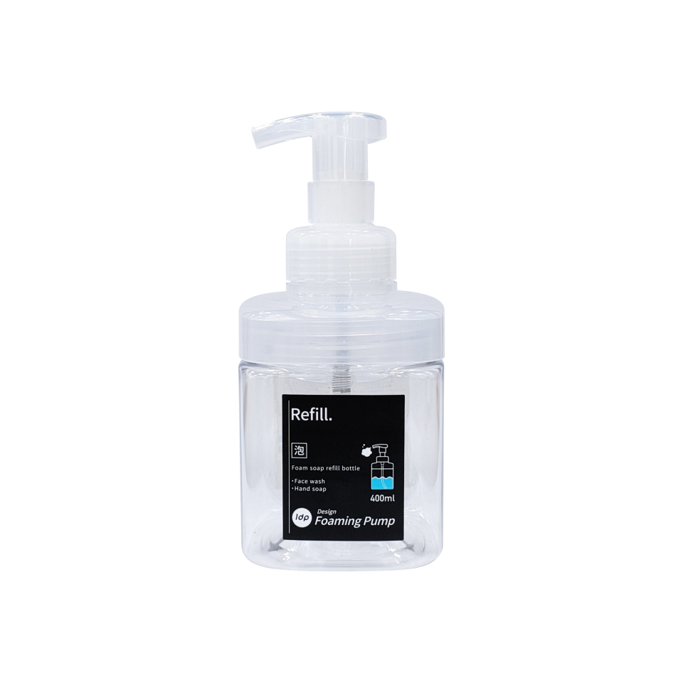 1DP Wide Mouthed Foam Bottle Bottle 400ml Square Clear