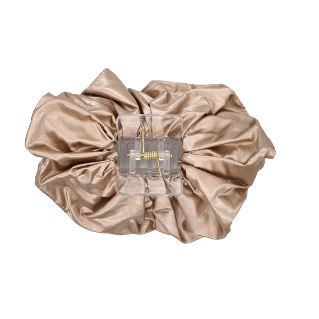 Claw Clip Scrunchie Style Metallic Beige