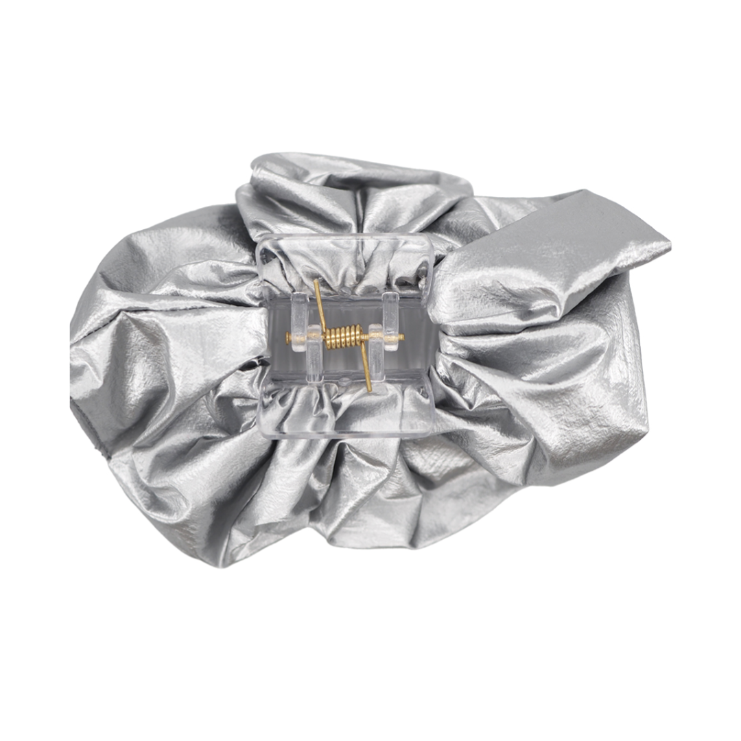 Claw Clip Scrunchie Style Metallic Silver