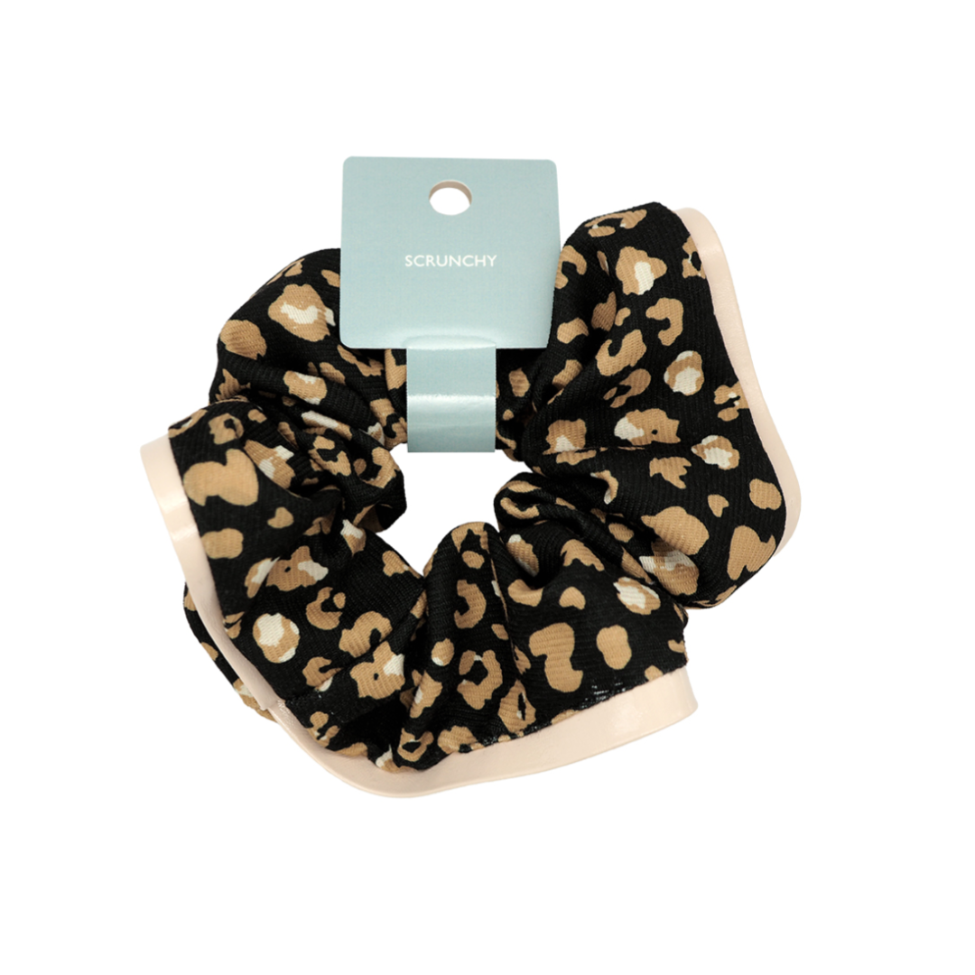 Scrunchie Eco Leather Leopard Print Beige