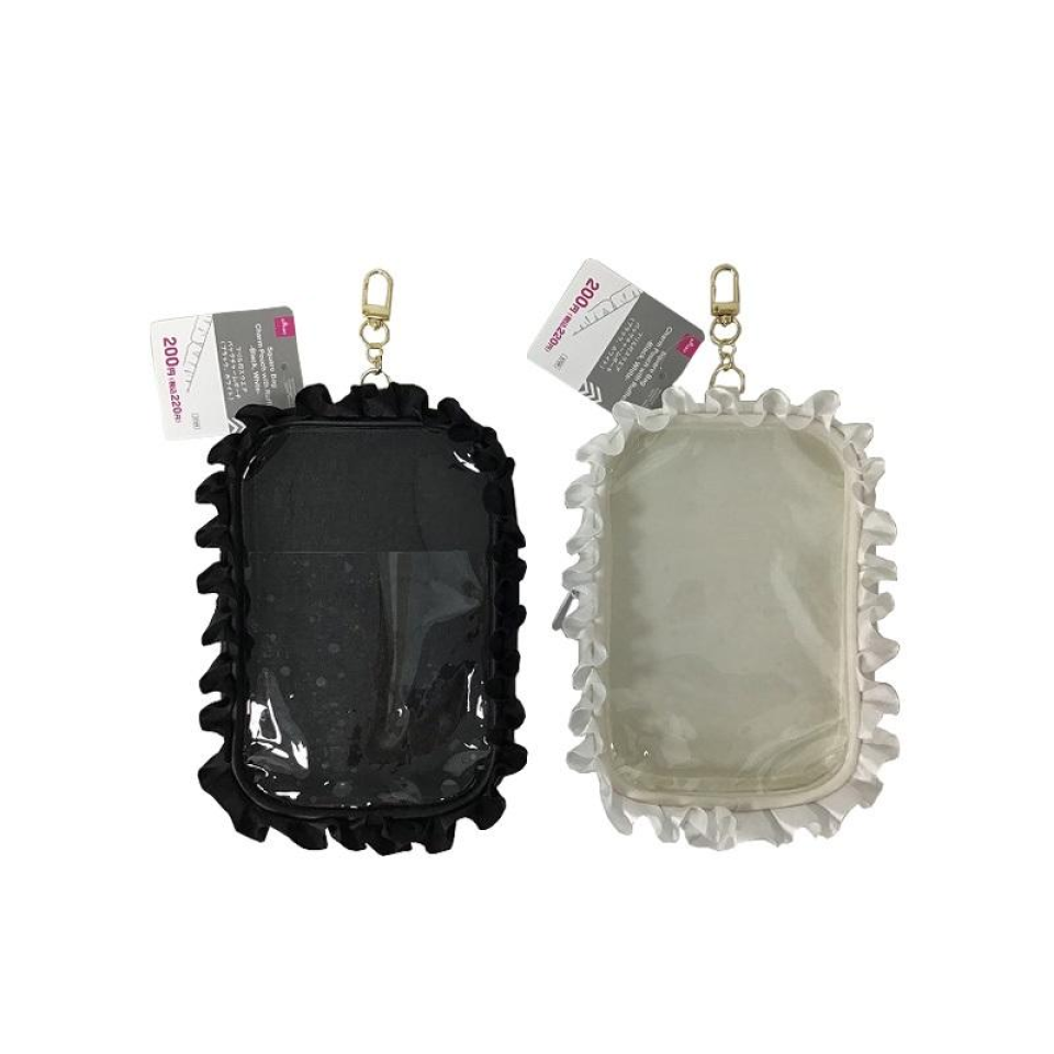 Favorite Pouch Square Bag Charm Pouch with Ruffles Black/White