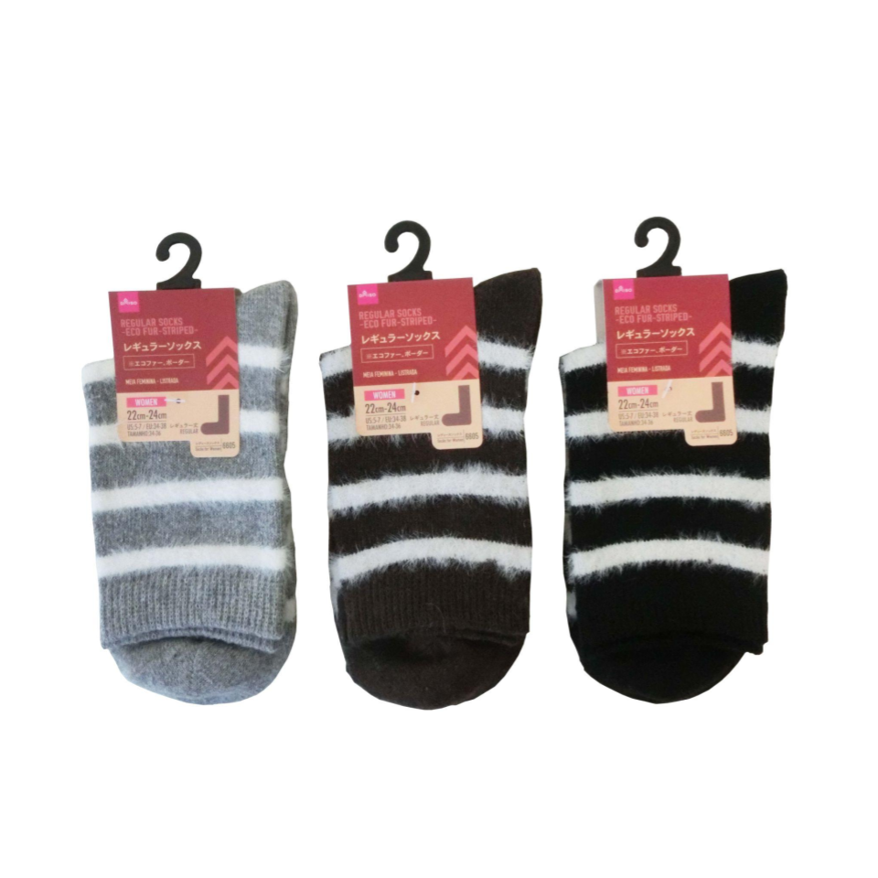 Regular Socks Ladies Eco Fur Striped