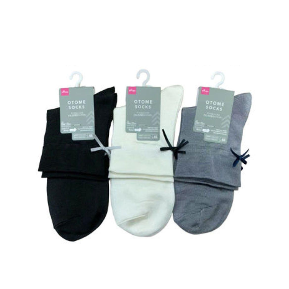 Ankle Socks Maiden Glossy Deep Opening Back Ribbon