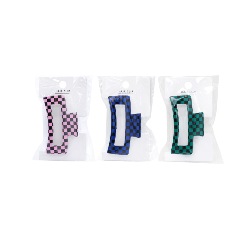 Mini Checkered Pattern Claw Clip Square Pink/Blue/Green